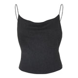 SUCHCUTE Spaghetti Straps female T-shirt Glitter backless tops loose spring simple women tee chrismas party outfits