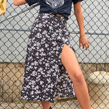 Fashion Skirt Women Cross-Border Women's Leopard Print Skirts Women High Waist Elastic Split midi A- line Skirt Streetwear