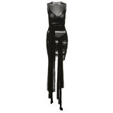 Mesh See Through Bodycon Party Dresses Women Sexy Clubwear Mini Dress Solid Sleeveless Basic Female Outfits