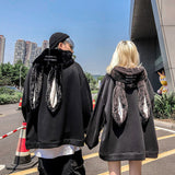 VOOCIEC Autumn Gothic Harajuku Style Couple Hoodie Cute Rabbit Ear Pullover Fashionable Loose Slim Long Couple's Preppy Coath