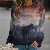 New Animal Horse Print Women Sweatshirt Fashion Elegant O Neck Women Tops Pullover Autumn Winter Casual Long Sleeve Blouse