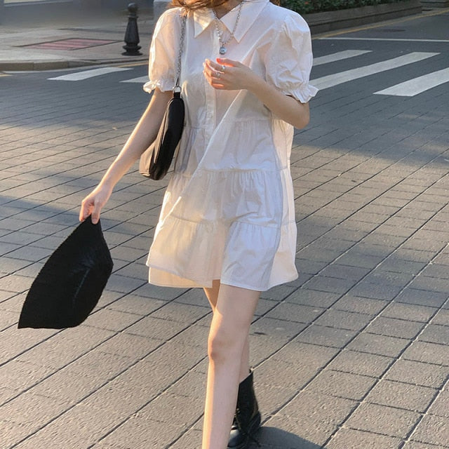 2 Piece Set Women Summer High Waist Dress Denim Camisole + Mini Dress Elegant Puff Sleeve A-line Dress Vintage Slim Dresses