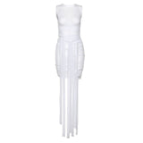 Mesh See Through Bodycon Party Dresses Women Sexy Clubwear Mini Dress Solid Sleeveless Basic Female Outfits