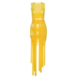 Mesh See Through Bodycon Party Dresses Women Sexy Clubwear Mini Dress Solid Sleeveless Basic Female Outfits