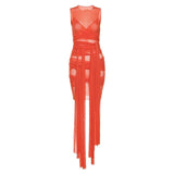 Mesh See Through Bodycon Party Dresses Women Sexy Clubwear Mini Dress Solid Sleeveless Basic Female Outfits