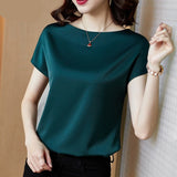 Office Lady Tops Summer Short Sleeve Blouses Satin Blouse Women Shirts Fashion Simple Solid Plus Size Loose Shirt Blusas