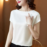 Office Lady Tops Summer Short Sleeve Blouses Satin Blouse Women Shirts Fashion Simple Solid Plus Size Loose Shirt Blusas