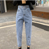 Women's jeans autumn new simple casual Korean loose harem pants all-match slim straight-leg pants