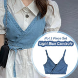 2 Piece Set Women Summer High Waist Dress Denim Camisole + Mini Dress Elegant Puff Sleeve A-line Dress Vintage Slim Dresses