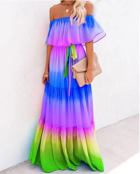 Woloong Floral Print Dress Slim Sexy Off The Shoulder Long Dress Irregular Female Streetwear New Dress Casual Autumn And Winter