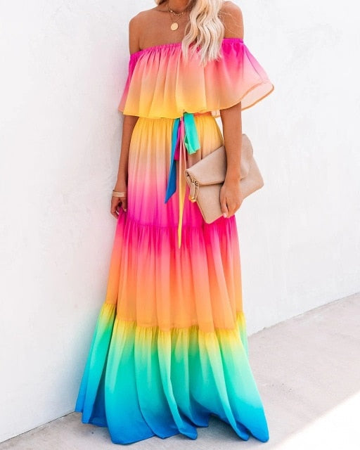 Woloong Floral Print Dress Slim Sexy Off The Shoulder Long Dress Irregular Female Streetwear New Dress Casual Autumn And Winter