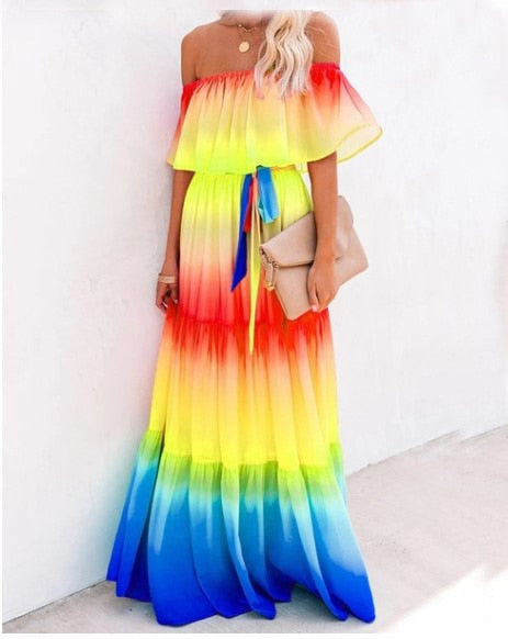 Woloong Floral Print Dress Slim Sexy Off The Shoulder Long Dress Irregular Female Streetwear New Dress Casual Autumn And Winter