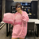 Woloong Leter Print Hoodies Women Oversized Long Sleeve Pullover Sweatshirt Harajuku Autumn and Winter Crewneck Pink Top Y2K Ladies