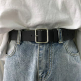 PU Leather Belt Women Square Buckle Metal Pin Buckle Jeans Black Belt Chic Luxury Brand Vintage Belt Female