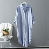 Woloong Long Sleeve Long Shirt Dress Spring Autumn Casual  Buttons Loose Dresses Robe Femme Vestido