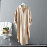 Woloong Long Sleeve Long Shirt Dress Spring Autumn Casual  Buttons Loose Dresses Robe Femme Vestido