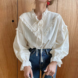 Alien Kitty New Arrival Hollow Out Vintage Elegant Tops Women Shirt Solid Long Sleeve Korean Style Loose Blouses Blusas