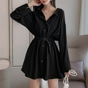 Gothic Black Women Dress Long Sleeve Fall Solid Simple Elegant Goth Casual Sexy A Line Short Dresses Vintage