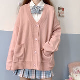 Woloong Japanese style sweater spring autumn V-neck cotton knitted sweater JK uniform cardigan multicolor Cosplay women's wear