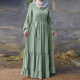 Kaftan Vestido ZANZEA Muslim Abaya Turkey Hijab Dress Spring Long Sleeve  Lace Up Ruffles Sundress Fashion Vintage Solid Dresses