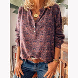 New Spring Blouses Women Vintage Print Shirt Long Sleeve Button Loose Oversized V-Neck Plus Size Casual Tops Autumn Clothes