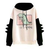 Fashion Women Sweatshirt Casual Print Long Sleeve Splice Dinosaur hoodies Sweatshirt Tops