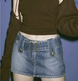 Woloong Women'S Jeans Skirt Y2K Belt Mini Denim Skirt Korean Low Waist Straight Short Skirt Summer Harajuku Sexy Vintage