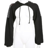 Black Crop Top Sweatshirt Long Sleeve Women Hoodies Hooded Streetwear Harajuku Hoodie Kpop Hoody ASHO20240
