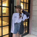 Woloong Autumn tshirt Casual Letter Print O-Neck stripe Tees Creativity Loose T-Shirts Women Long Sleeve Oversize top Hip Hop Streetwear