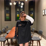 Woloong Autumn tshirt Casual Letter Print O-Neck stripe Tees Creativity Loose T-Shirts Women Long Sleeve Oversize top Hip Hop Streetwear