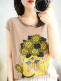 Women New Casual Korean Y2k Tops Fall Fashion Sunflower Printed Round Neck Long Sleeve Pullover Female Sweatshirt T-shirt