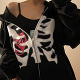 Woloong Y2K Gothic Sweatshirt Oversized Hoodie Women Autumn Zip Up Long Sleeve Coat Top Female 90S Vintage E-Harajuku Grunge Clothes