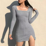 Woloong Long-sleeved Knitted Dress Woman Fall Cross V-neck Pink Knit Dress Clothing Woman Autumn and Winter Korean Knitwear Work