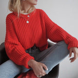 Woloong Women Solid Knitted Thickening Oversized Sweater Female Round Neck Long Sleeve Casual Loose Pullovers Top Autumn Winter