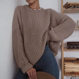 Woloong Women Solid Knitted Thickening Oversized Sweater Female Round Neck Long Sleeve Casual Loose Pullovers Top Autumn Winter