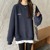 Autumn Winter Girl Korean Version Oversized Hoodies Street Style Letter Embroidery Sweatshirt Fleece Thick Pullover Tops Femmes