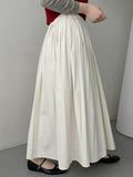 woloong Solid Color Pleated Elasticity Loose High Waisted Skirts