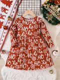 Adorable Reindeer Graphic Crew Neck Long Sleeve Dress for Kids - Soft, Comfortable, and Stylish Fall Christmas Outfit for Girls - Perfect for Holiday Parties and Casual Wear