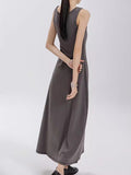 woloong Split-Joint Solid Color Sleeveless Loose Round-Neck Maxi Dresses