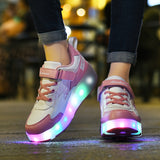 Roller Skateboard Shoes for Girls - Trendy, Cool, Low-Top Design with LED Light, Anti-Slip Wheels for Indoor and Outdoor Use, All Seasons, Slip-Resistant and Fun