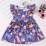 Adorable Girls Stretchy Ruffle Sleeve Dino Print Party Dress - Soft, Breathable, and Comfortable for Summer Holiday - Perfect Gift for Little Ones