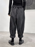 woloong Striped Patterns Split-Joint High-Waisted Wide Leg Loose Trousers Pants