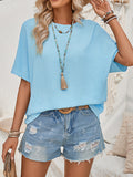 woloong Tied Backless Loose High-Low Round-Neck T-Shirts Tops
