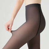 Women's High-Waist Fleece-Lined Tights, Polyester and Spandex Blend, Solid Color Knit Fabric, Warm and Elastic, Hand Washable - 1 Pair