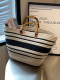 woloong Striped Split-Joint Contrast Color Handbags