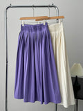 woloong Solid Color Pleated Elasticity Loose High Waisted Skirts