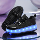 Kids LED Light Up Roller Shoes - Comfy Detachable Wheel Skate Sneakers with Hook and Loop Fastener for Girls Teen Outdoor Activities