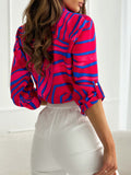woloong Split-Joint Printed Loose Long Sleeves Lapel Blouses