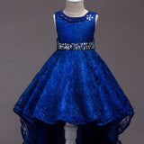 Elegant Princess High-Low Dress for Girls - Beaded Tulle and Lace - Perfect for Weddings, Performances, and Parties