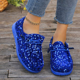 Stylish Sequin Embellished Loafers - Women's Fashion Round Toe Flat Shoes for Casual Party Occasions - Sparkling Comfortable Low Top Slip-Ons with Soft Insoles